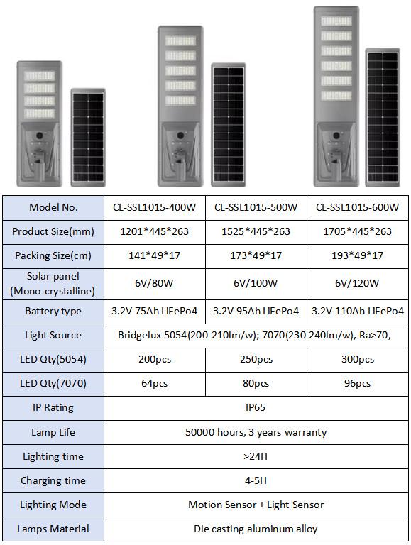 400w 500w 600w all in one led solar street light