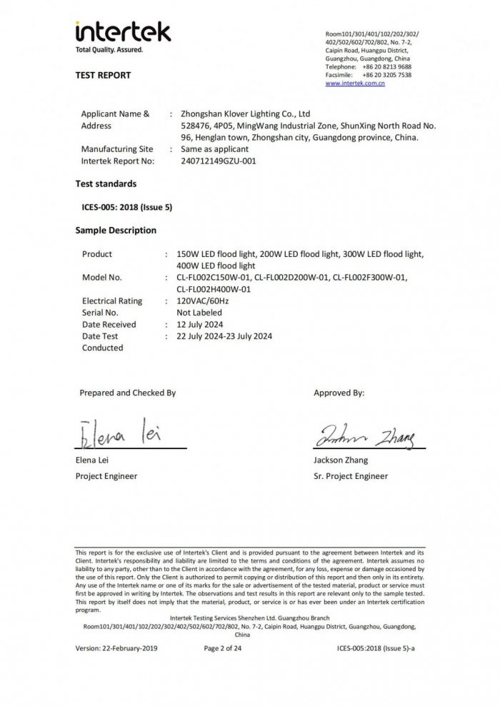 Intertek ICES approval for LED flood light